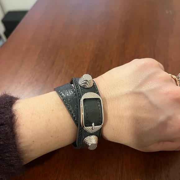 Balenciaga Jewelry - Authentic Balenciaga Grey Leather Bracelet with silver accents